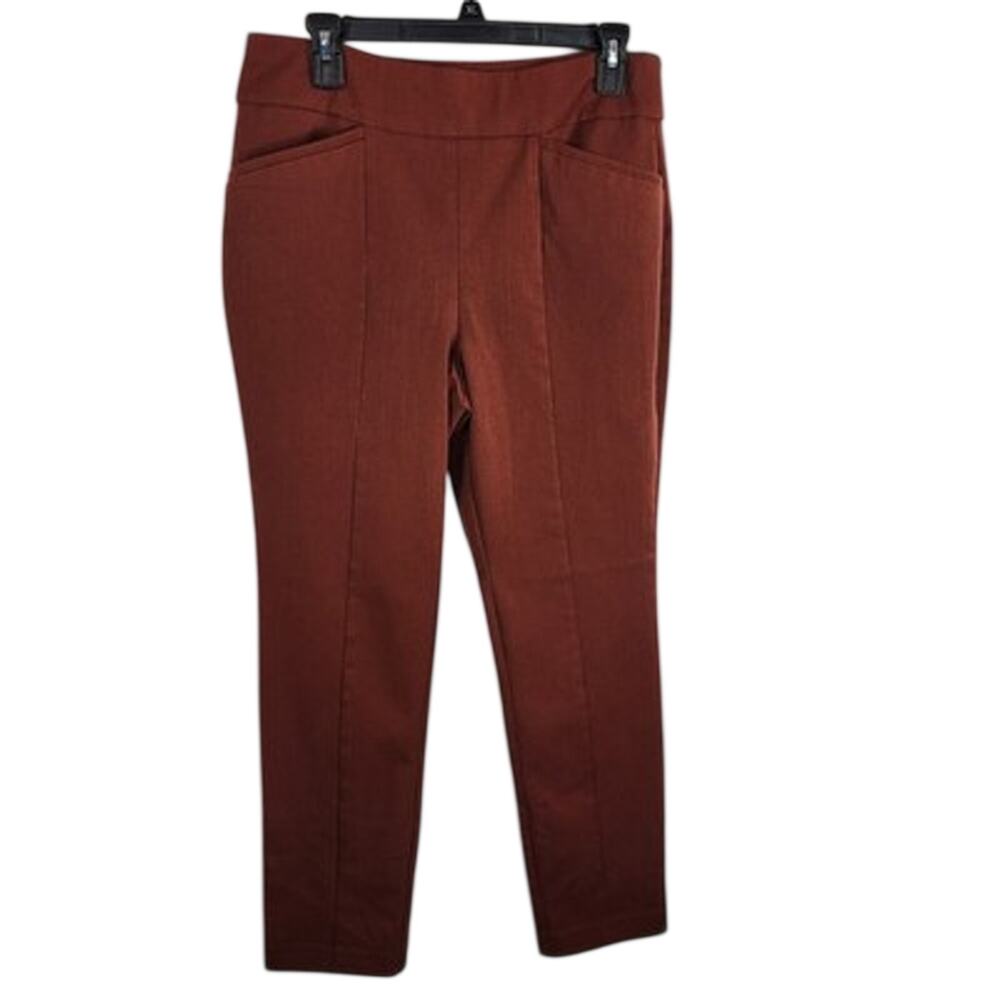 Chicos Womens So Slimming Pull On Pants Tapered Leg Brown Rust Stretch 8 Short